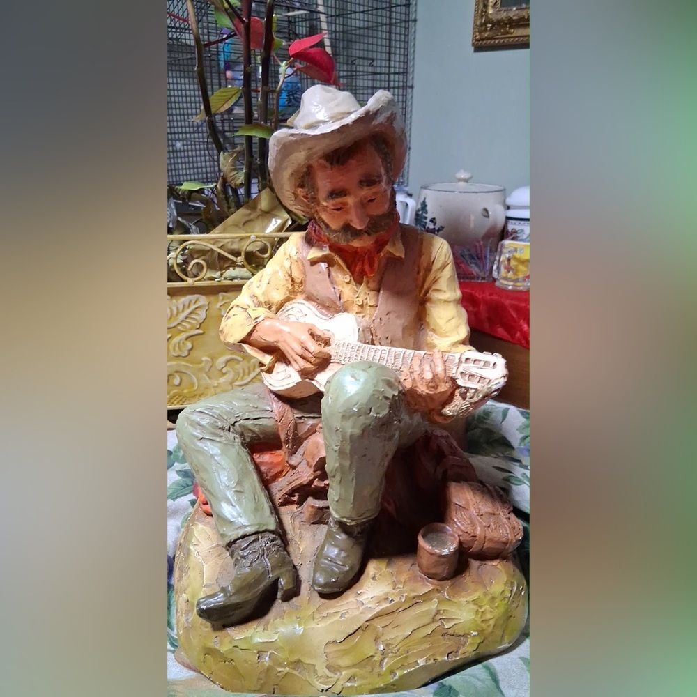 Vintage Rustic Cowboy Guitarist Figurine 1981
